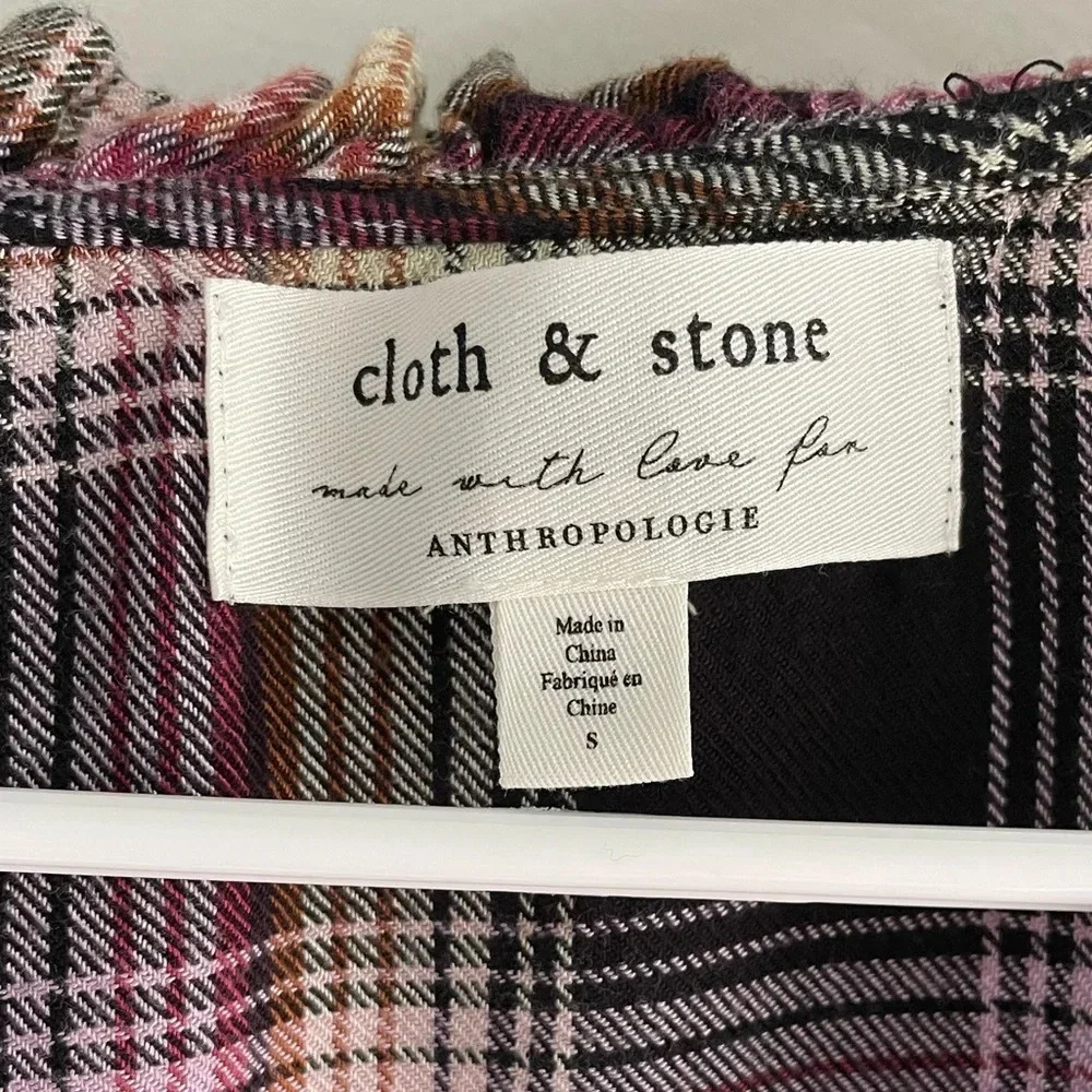 Cloth & Stone by Anthropologie Charlie Plaid Ruffle Neck Flannel Top - Small